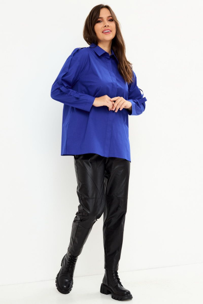 Блуза демисезонная деловая из хлопка с длинным рукавом Магия моды 2144 синий - фото 1