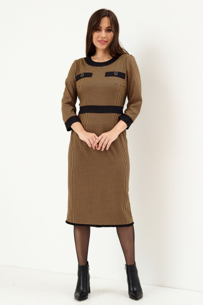 Платье из костюмной ткани с накладными карманами Магия моды 2147 сиена_гусиная_лапка - фото 3