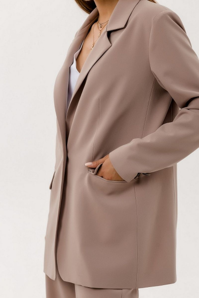 Деловой костюм жакет и брюки палаццо из текстиля с резинкой Atelero 1062 кофейный - фото 6