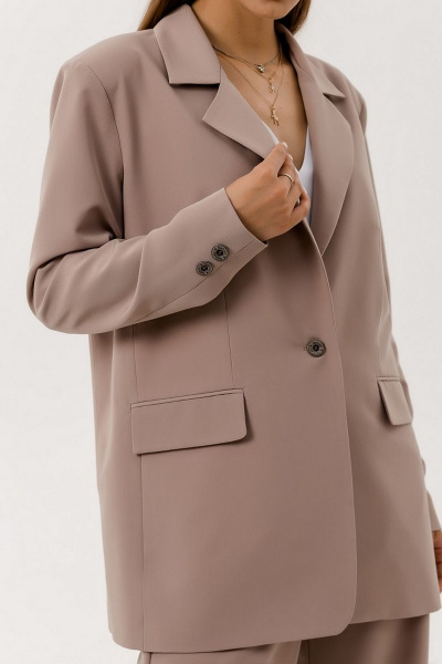 Деловой костюм жакет и брюки палаццо из текстиля с резинкой Atelero 1062 кофейный - фото 5