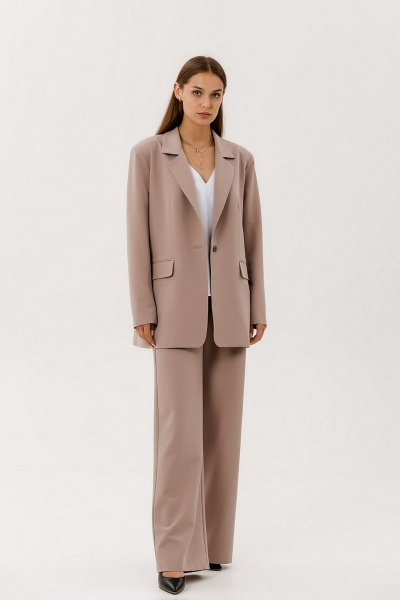 Деловой костюм жакет и брюки палаццо из текстиля с резинкой Atelero 1062 кофейный - фото 4