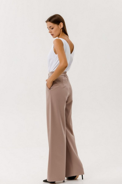 Брюки из льна с высокой посадкой и расширением к низу Atelero 1023 кофейный - фото 2
