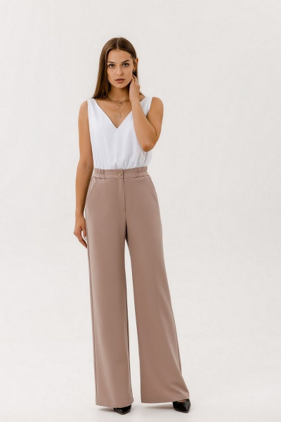 Брюки из льна с высокой посадкой и расширением к низу Atelero 1023 кофейный - фото 1