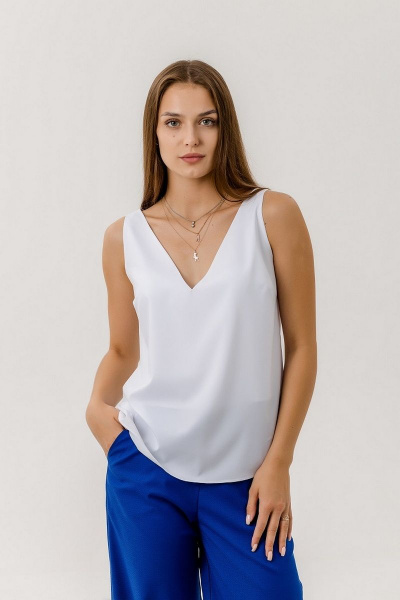 Белый шелковый топ с глубоким вырезом Atelero 1022 белый - фото 5
