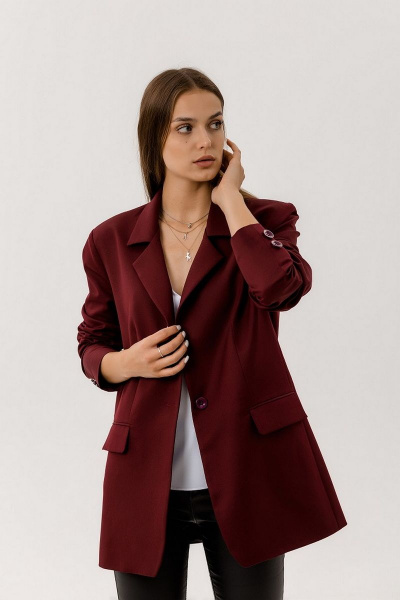 Классический жакет из костюмной ткани с подбородочным воротником Atelero 1005-В вишня - фото 6