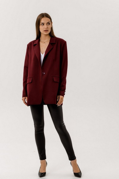 Классический жакет из костюмной ткани с подбородочным воротником Atelero 1005-В вишня - фото 3