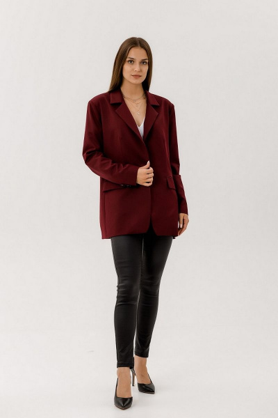 Классический жакет из костюмной ткани с подбородочным воротником Atelero 1005-В вишня - фото 2