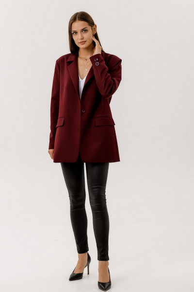 Классический жакет из костюмной ткани с подбородочным воротником Atelero 1005-В вишня - фото 1