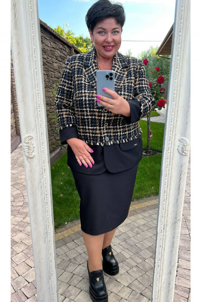 Жакет, юбка Vittoria Queen 17073 клетка+черный - фото 4