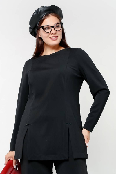 Джемпер трапеция из рубчатого трикотажа с разрезами и фурнитурой La rouge 3239 черный - фото 1