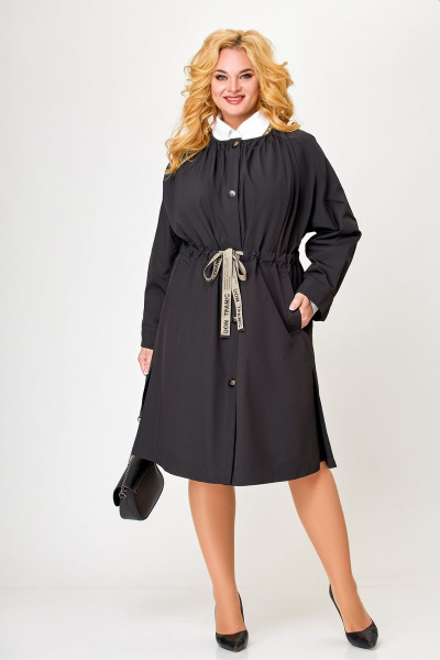 Черный демисезонный плащ-косюк с карманами и складками Swallow 575 черный - фото 5