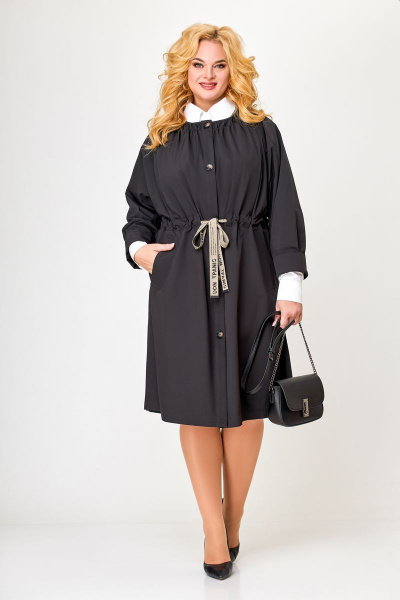 Черный демисезонный плащ-косюк с карманами и складками Swallow 575 черный - фото 4