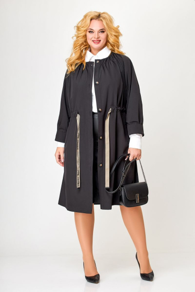 Черный демисезонный плащ-косюк с карманами и складками Swallow 575 черный - фото 2
