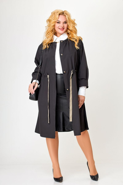 Черный демисезонный плащ-косюк с карманами и складками Swallow 575 черный - фото 1