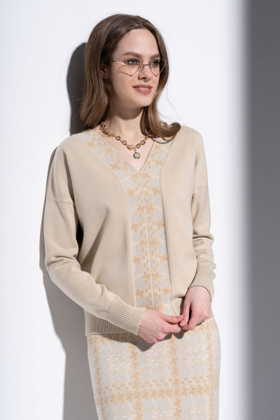 Бежевый полуприлегающий джемпер с длинными рукавами Barbara Geratti С1203BGВ песок/голубой - фото 1