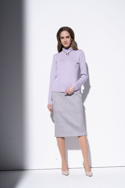 Фиолетовая трикотажная юбка прямого силуэта на подкладке Barbara Geratti С8206BG серый/лаванда - фото 2
