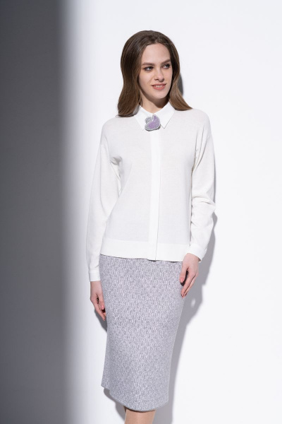 Фиолетовая трикотажная юбка прямого силуэта на подкладке Barbara Geratti С8206BG серый/лаванда - фото 1