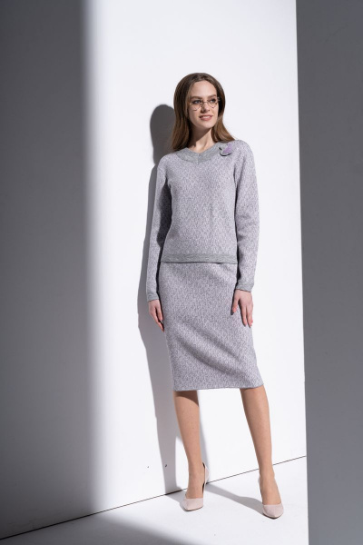 Джемпер женский прямого силуэта из трикотажа Barbara Geratti С4099BG серый/лаванда - фото 1