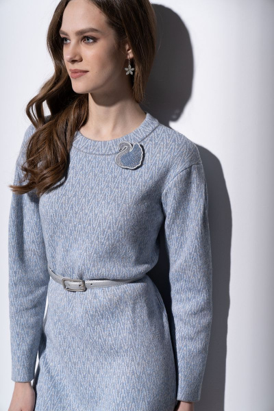 Платье прямого силуэта из трикотажа с длинным рукавом Barbara Geratti С2807BG серый/голубой - фото 2