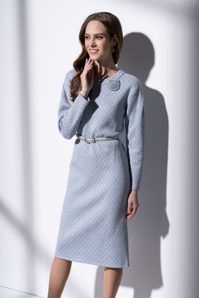 Платье прямого силуэта из трикотажа с длинным рукавом Barbara Geratti С2807BG серый/голубой - фото 1