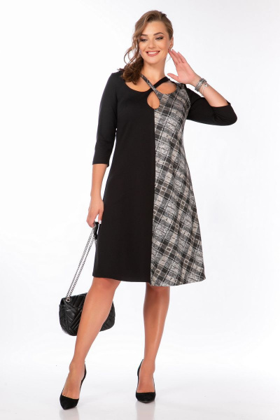 Платье трикотажное А-образного силуэта с разрезом Belinga 1205 черно-серый - фото 2