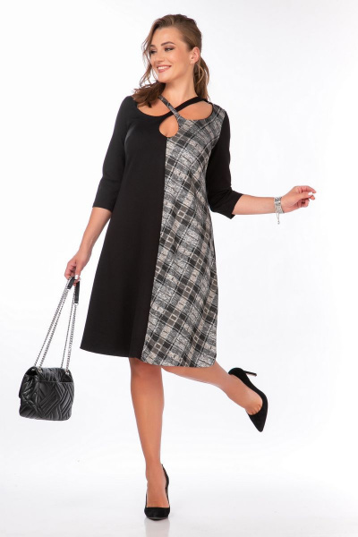 Платье трикотажное А-образного силуэта с разрезом Belinga 1205 черно-серый - фото 3