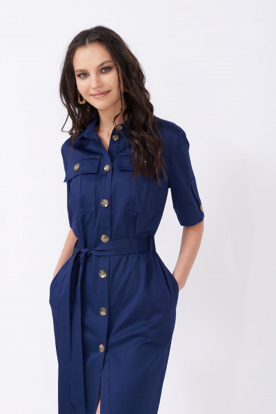 Платье сафари с накладными карманами, летнее Motif 1270 синий - фото 2