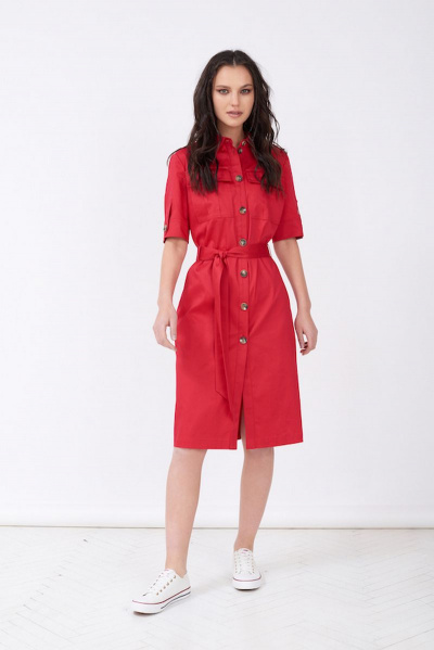 Платье сафари с карманами, летнее Motif 1270 красный - фото 1