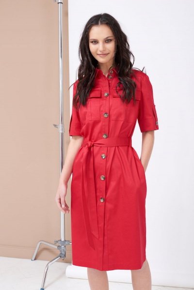 Платье сафари с карманами, летнее Motif 1270 красный - фото 2