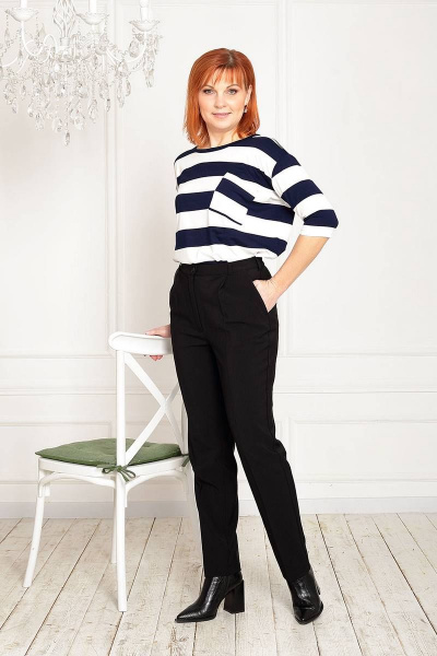 Черные брюки классические с поясом на флисовой ткани Соджи 524 черный - фото 2