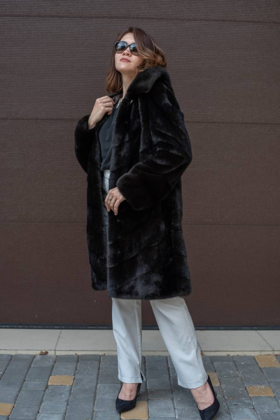 Пальто из норки с капюшоном и кулиской-90 см Мехофф Лада90.222-521 темно-коричневый - фото 9