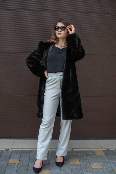 Пальто из норки с капюшоном и кулиской-90 см Мехофф Лада90.222-521 темно-коричневый - фото 8