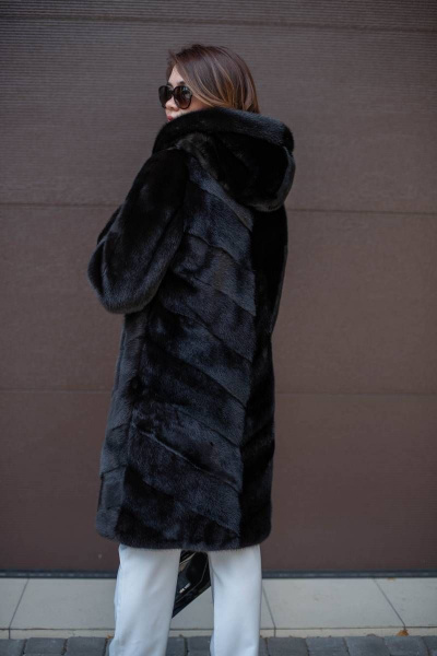 Пальто из норки с капюшоном и кулиской-90 см Мехофф Лада90.222-521 темно-коричневый - фото 7