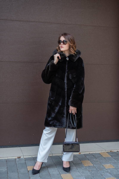 Пальто из норки с капюшоном и кулиской-90 см Мехофф Лада90.222-521 темно-коричневый - фото 6