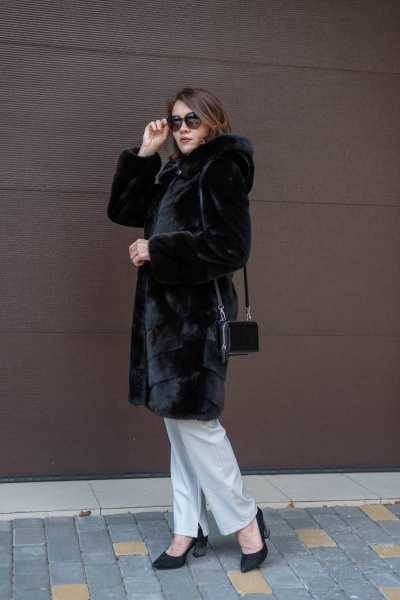 Пальто из норки с капюшоном и кулиской-90 см Мехофф Лада90.222-521 темно-коричневый - фото 5