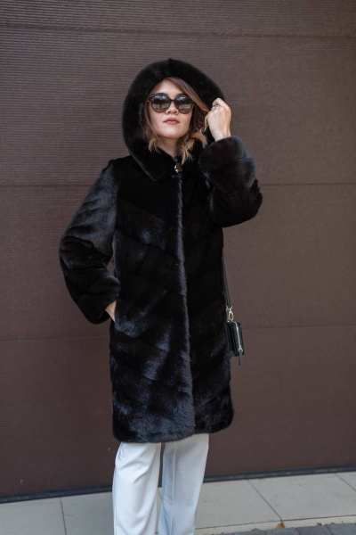 Пальто из норки с капюшоном и кулиской-90 см Мехофф Лада90.222-521 темно-коричневый - фото 4