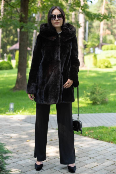 Полупальто из норки с капюшоном и фигуральными разрезами Мехофф Агата80.223-520 темно-коричневый - фото 7