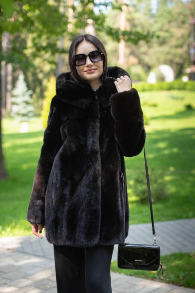Полупальто из норки с капюшоном и фигуральными разрезами Мехофф Агата80.223-520 темно-коричневый - фото 6