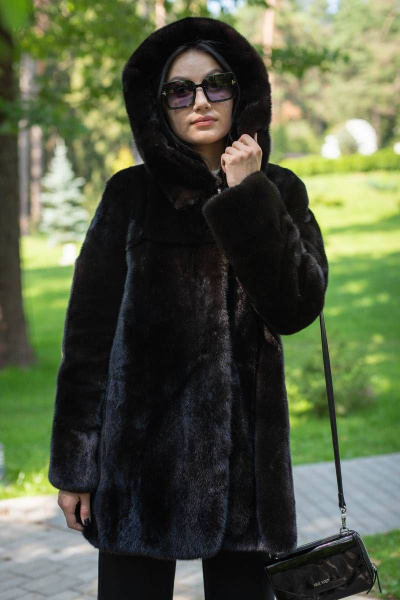 Полупальто из норки с капюшоном и фигуральными разрезами Мехофф Агата80.223-520 темно-коричневый - фото 1