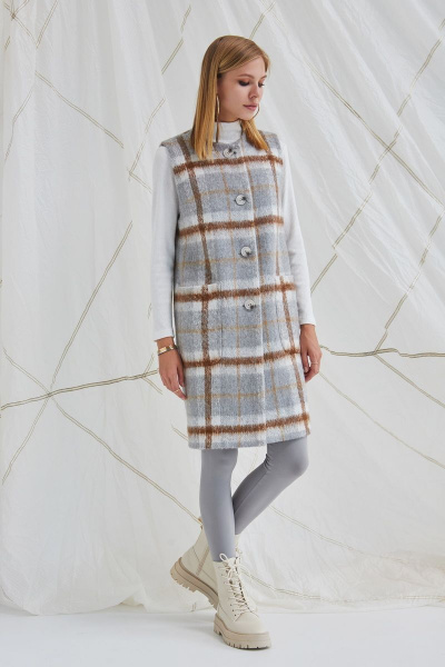 Жилет серый из пальтовой ткани с воротом демисезонный DAVYDOV 9097 - фото 3