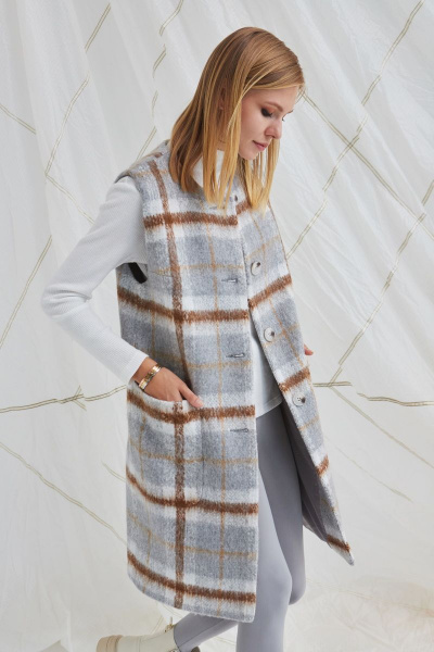 Жилет серый из пальтовой ткани с воротом демисезонный DAVYDOV 9097 - фото 1