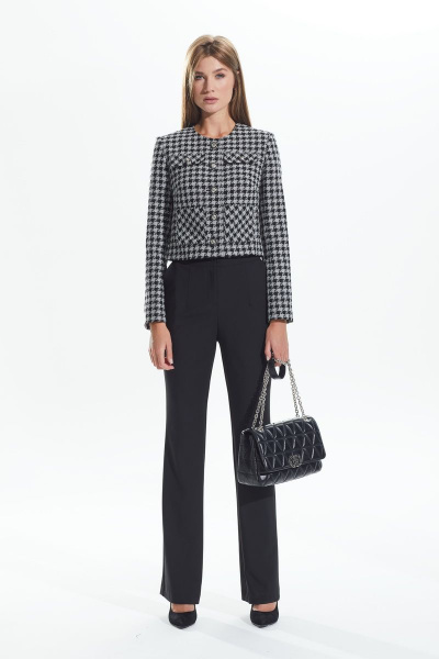 Двойной костюм жакет с брючным комплектом из шерсти и текстиля DAVA 127 черный+серый - фото 1