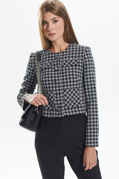 Двойной костюм жакет с брючным комплектом из шерсти и текстиля DAVA 127 черный+серый - фото 2