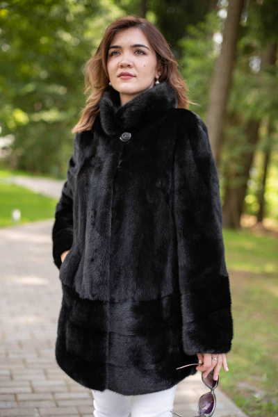 Полупальто из норки с воротником-стойкой и кулиской Мехофф Камелия80.223-120 темно-коричневый - фото 9