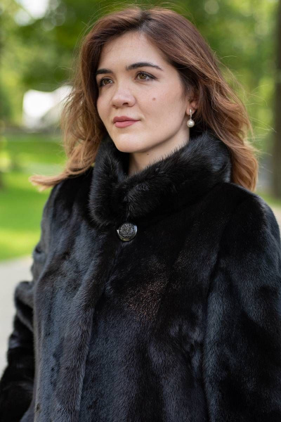 Полупальто из норки с воротником-стойкой и кулиской Мехофф Камелия80.223-120 темно-коричневый - фото 4