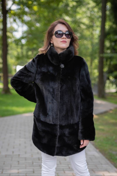 Полупальто из норки с воротником-стойкой и кулиской Мехофф Камелия80.223-120 темно-коричневый - фото 1