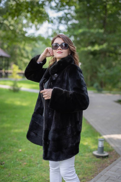 Полупальто из норки с воротником-стойкой и кулиской Мехофф Камелия80.223-120 темно-коричневый - фото 7