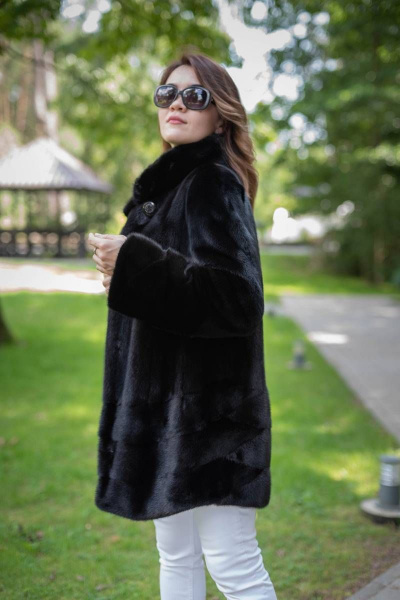 Полупальто из норки с воротником-стойкой и кулиской Мехофф Камелия80.223-120 темно-коричневый - фото 6