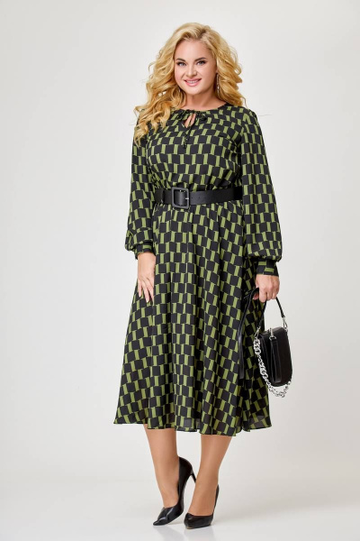 Платье Swallow 605 принт_черно-зеленый - фото 3