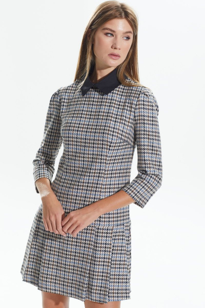 Платье деловое из текстиля с съемным воротником и брошей DAVA 119A - фото 3